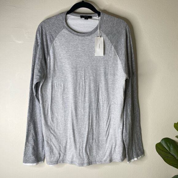 Vince Men's Double Layer Stripe Baseball Crew Shirt tee long sleeve new with tag - Picture 2 of 7